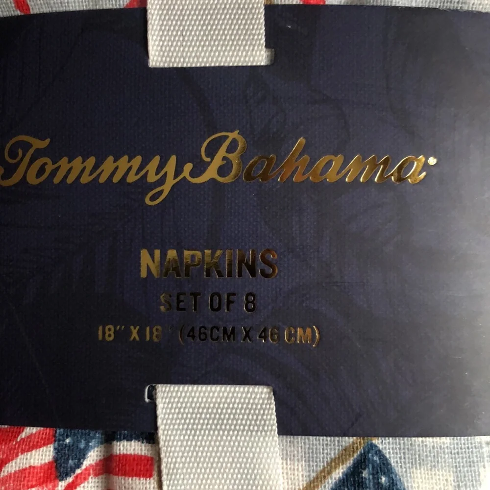 Tommy Bahama Red, White & Blue Americana Cotton Napkins Flags Patriotic